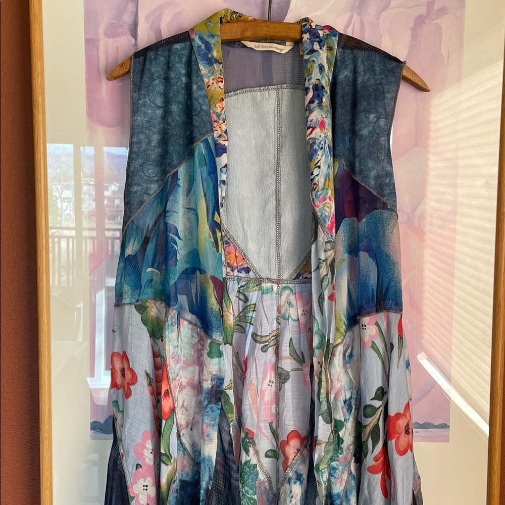 Soft Surroundings Floral Patchwork Print Sleeveless Flowy Lightweight Duster, OS - Picture 3 of 7